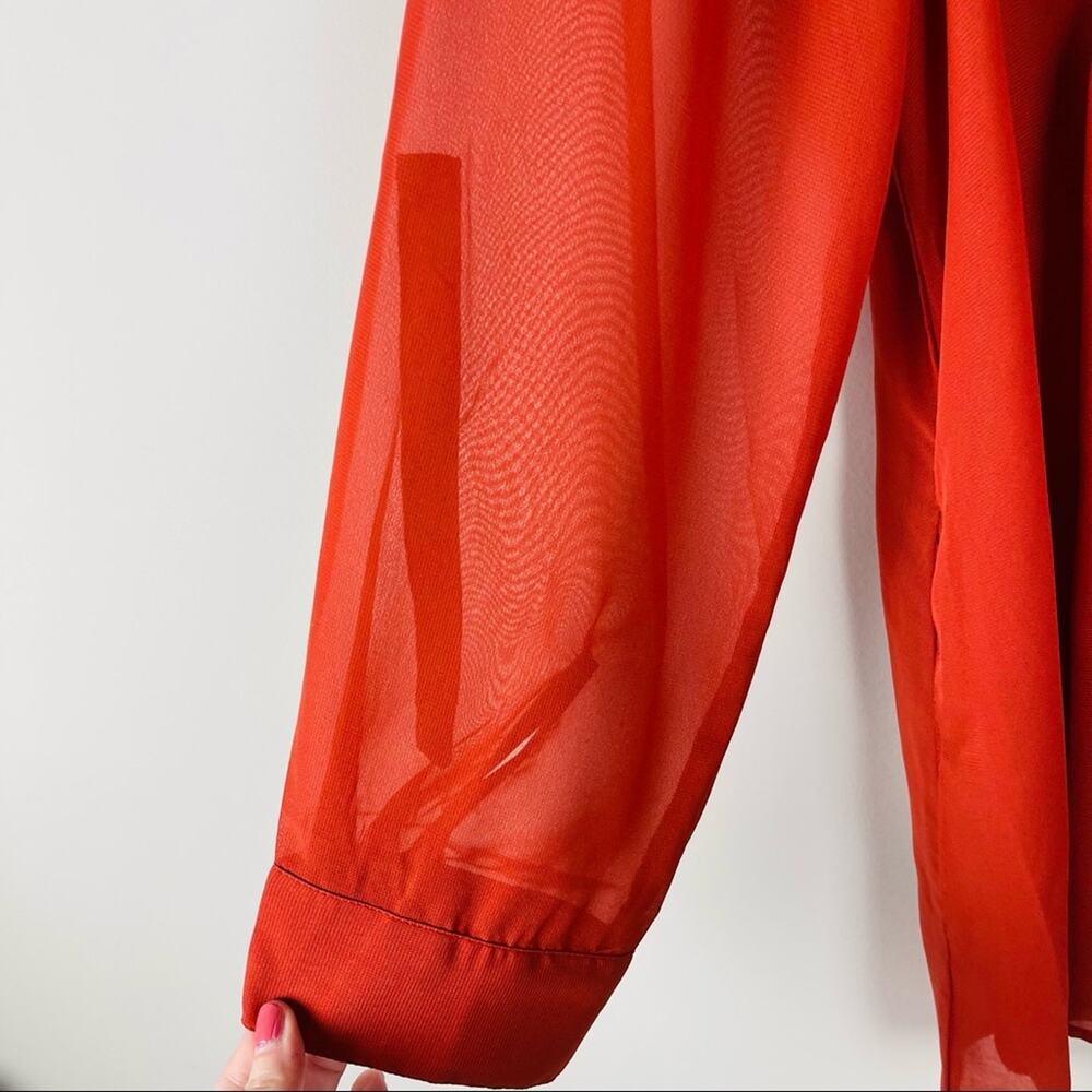 NEW Simply Noelle orange semi sheer chiffon button front pleat office top large - Picture 5 of 10